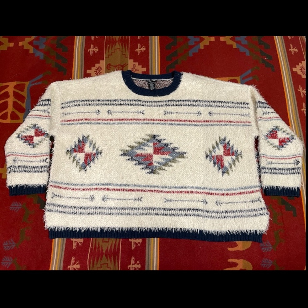 Wrangler Retro Fuzzy Knit Sweater White XXL Oversized Southwestern Western